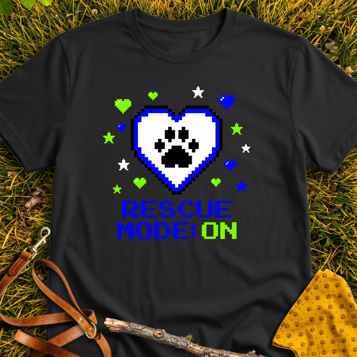 8-bit Rescue T-shirt T-shirt in Black - Furever Mode rescue dog tee