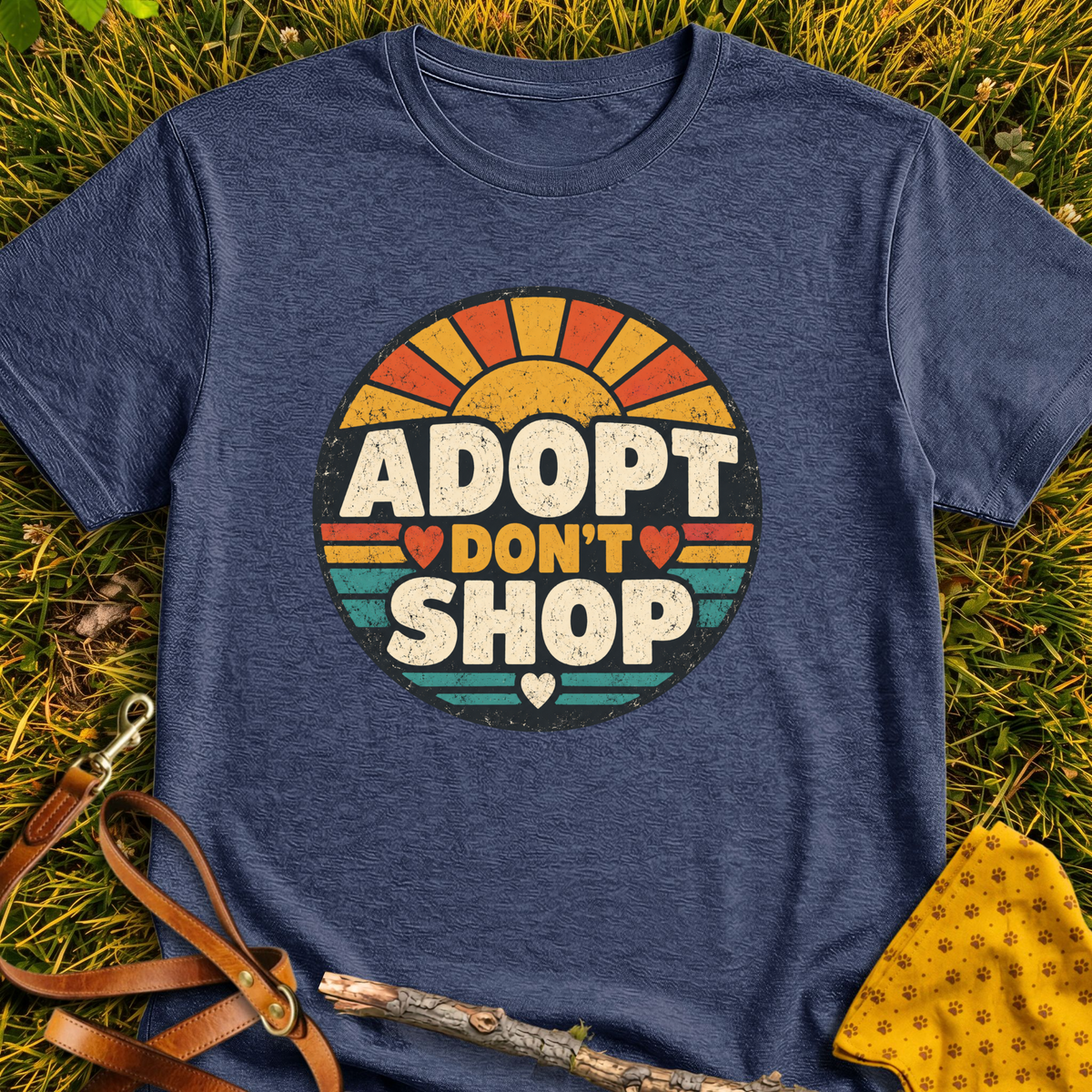 Adopt Sunset T-shirt T-shirt in Heather Navy - Furever Mode rescue dog tee