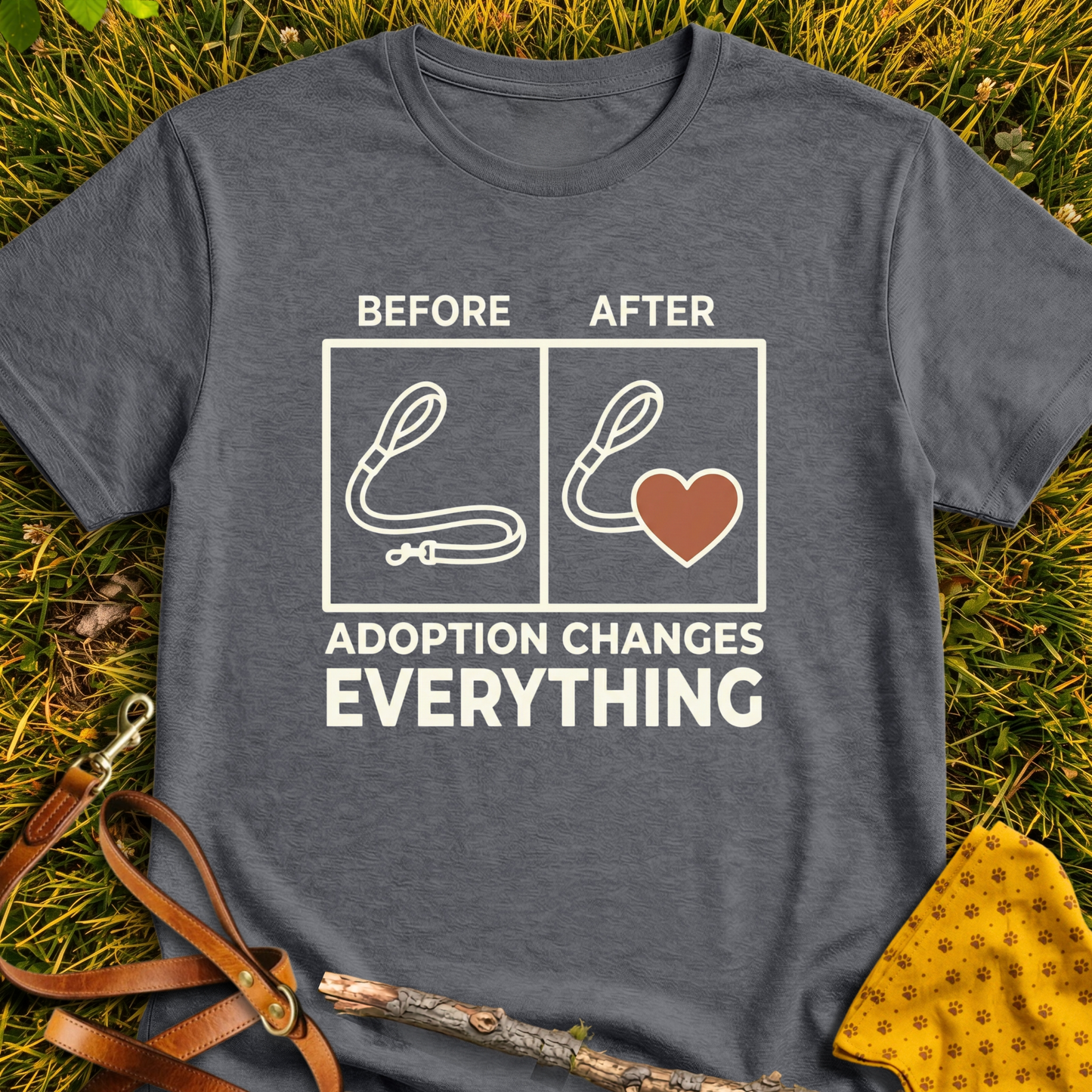 Before & After T-shirt T-shirt in Dark Heather - Furever Mode rescue dog tee