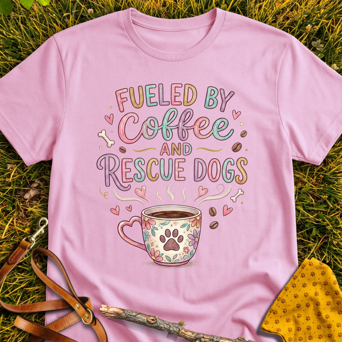 Coffee & Dogs T-shirt T-shirt in Light Pink - Furever Mode rescue dog tee