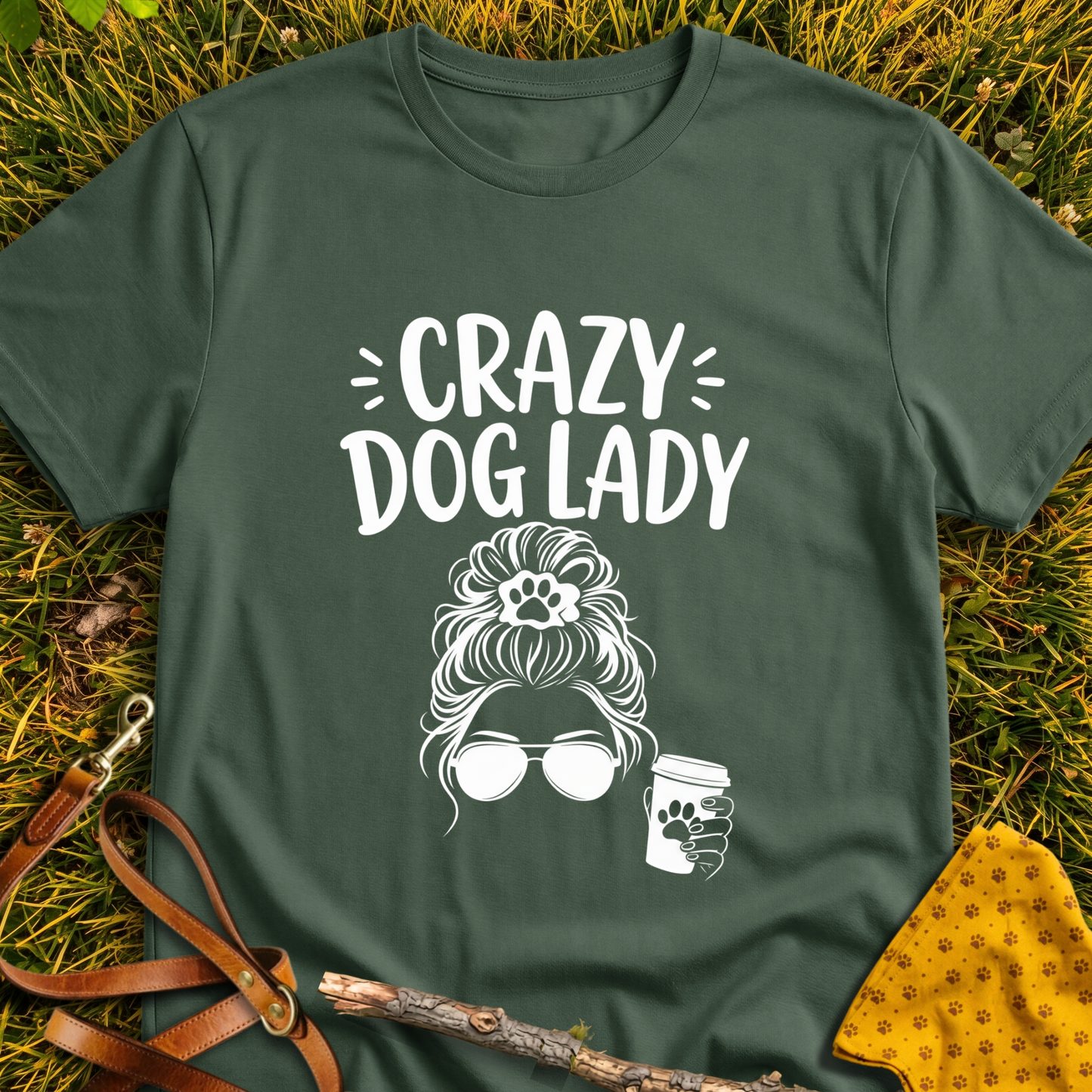 Crazy Dog Lady T-shirt T-shirt in Military Green - Furever Mode rescue dog tee