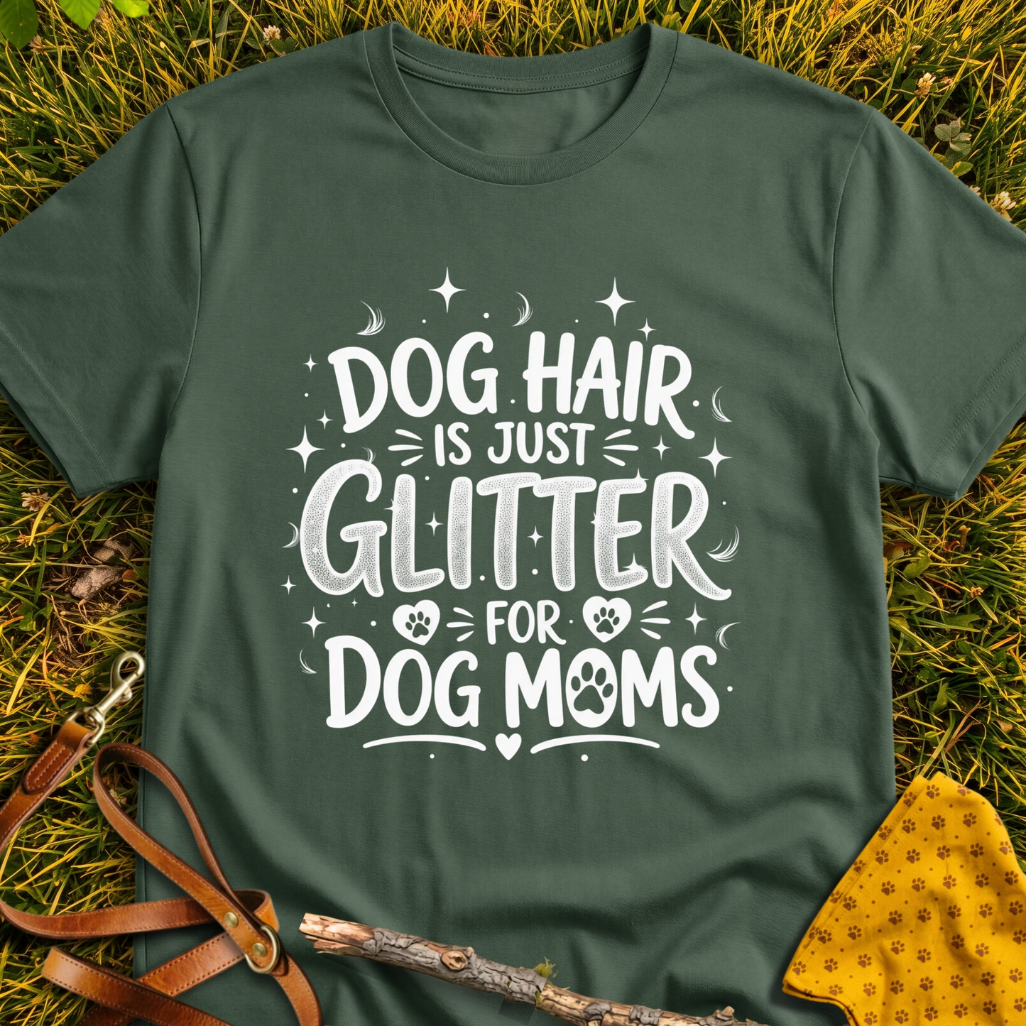 Dog Hair Glitter T-shirt T-shirt in Military Green - Furever Mode rescue dog tee
