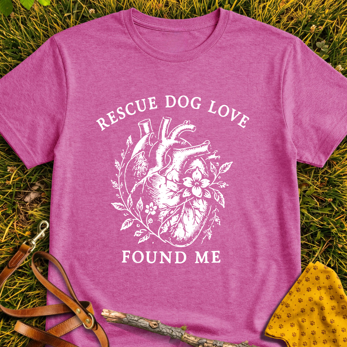 Found Love T-shirt T-shirt in Heather Berry - Furever Mode rescue dog tee