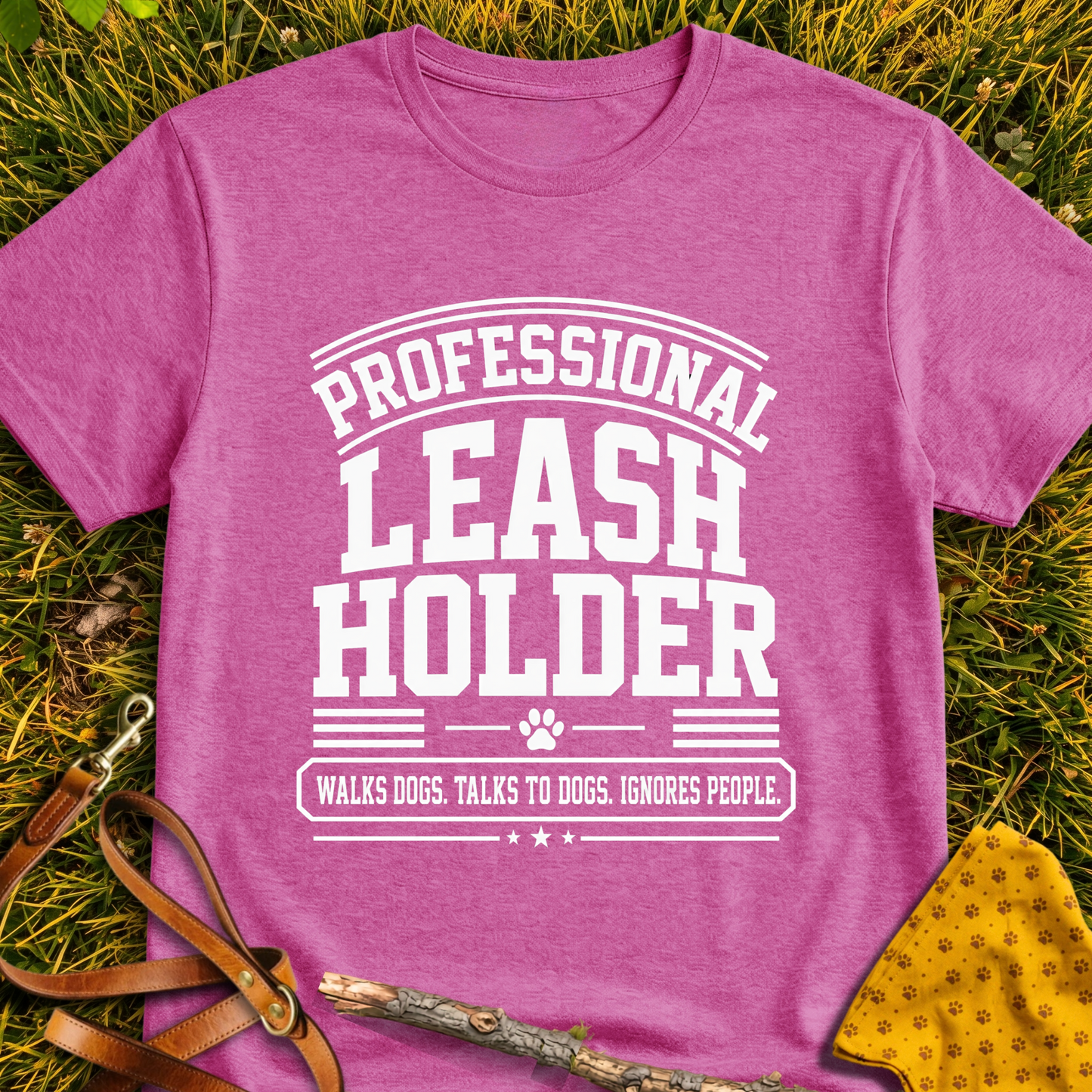 Leash Holder T-shirt T-shirt in Heather Berry - Furever Mode rescue dog tee