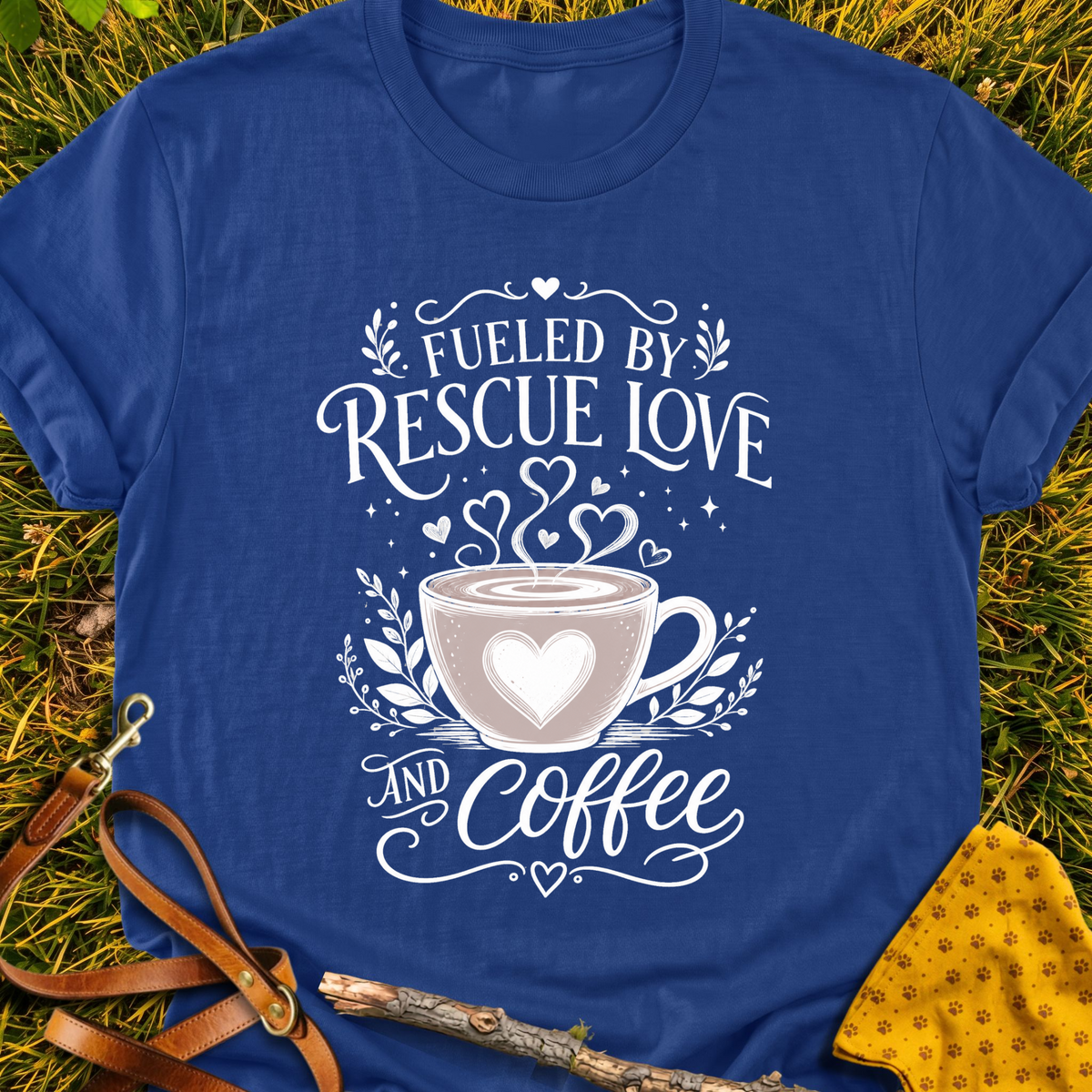 Love & Coffee T-shirt T-shirt in Metro Blue - Furever Mode rescue dog tee