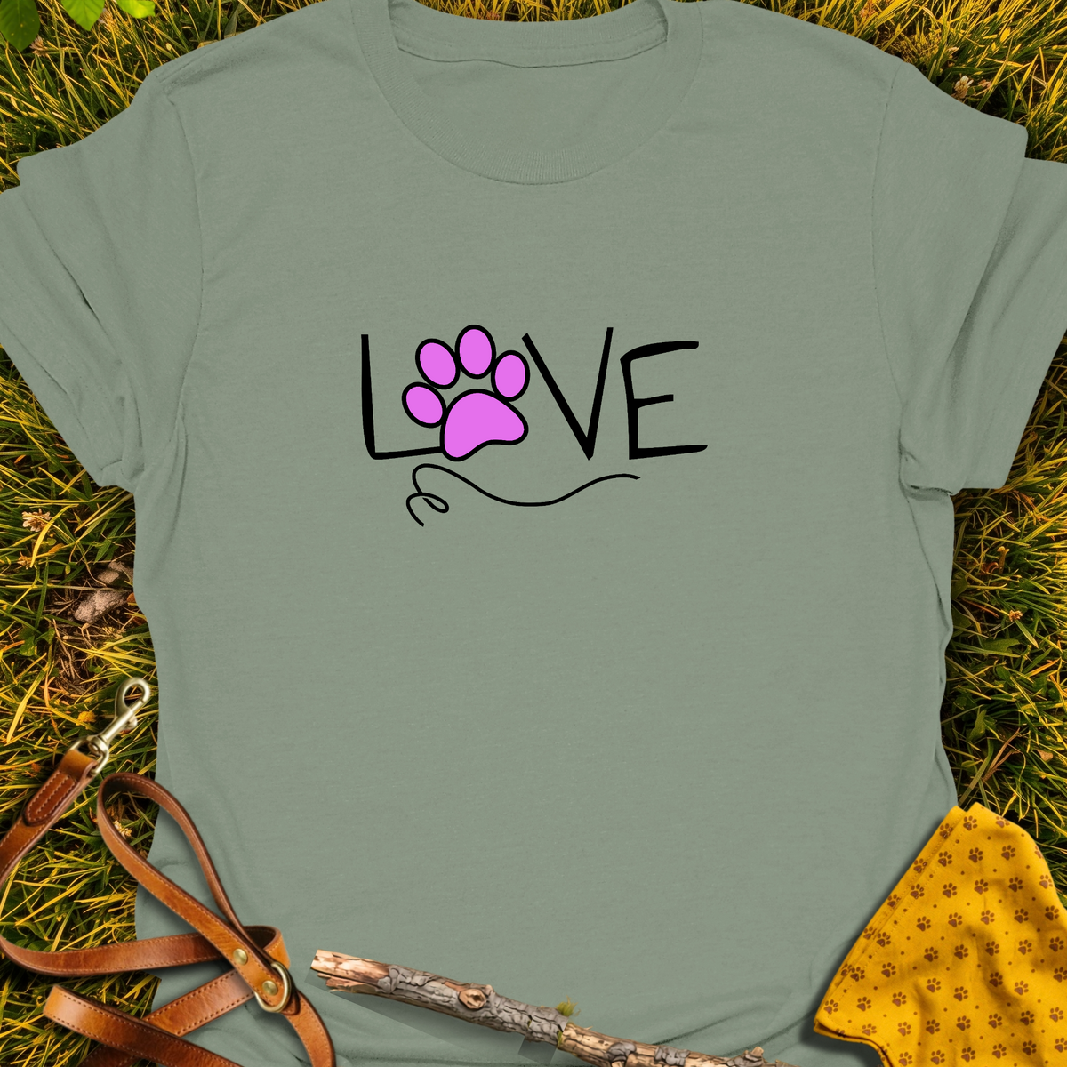 Love Pink Paw T-shirt T-shirt in Sage - Furever Mode rescue dog tee