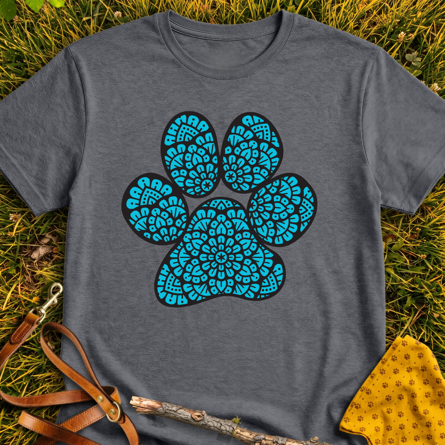 Mandala Paw T-shirt T-shirt in Dark Heather - Furever Mode rescue dog tee