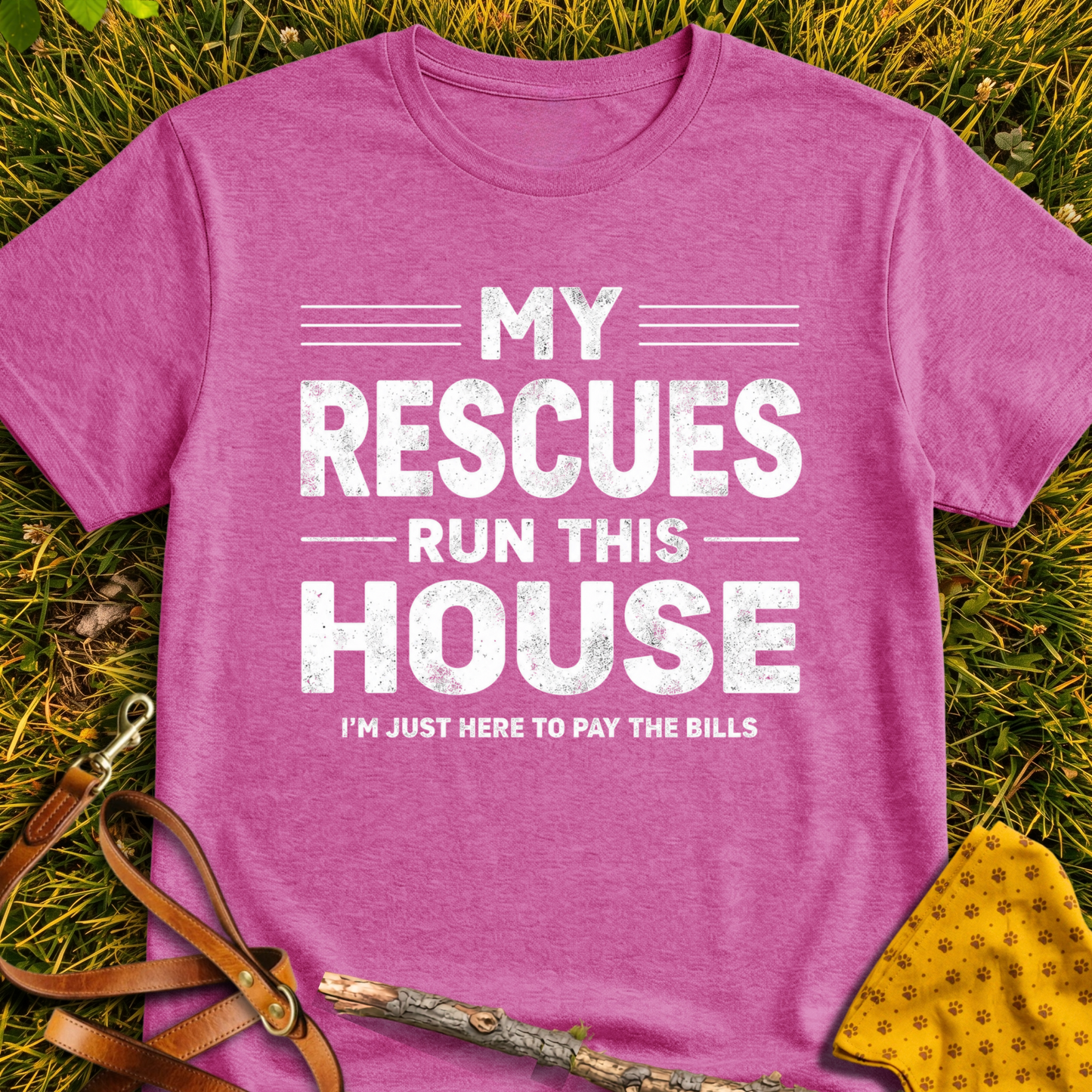 My Rescues Run This House - T-Shirt T-shirt in Heather Berry - Furever Mode rescue dog tee