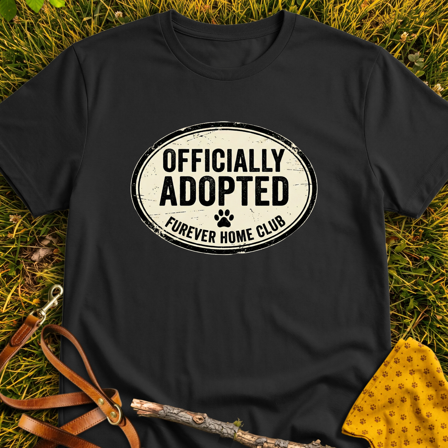 Officially Adopted T-shirt T-shirt in Black - Furever Mode rescue dog tee