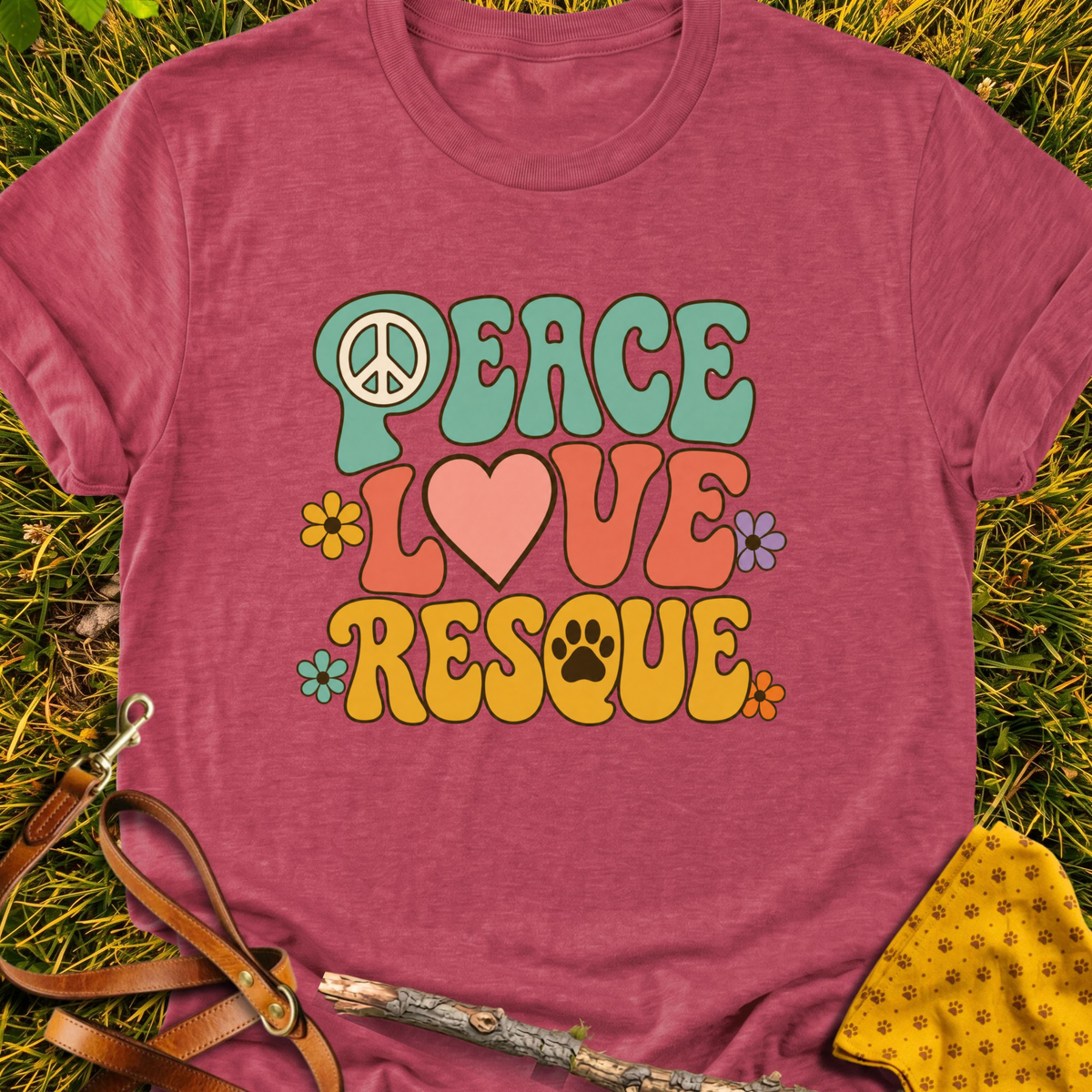 Peace and Love T-shirt T-shirt in Heather Cardinal - Furever Mode rescue dog tee
