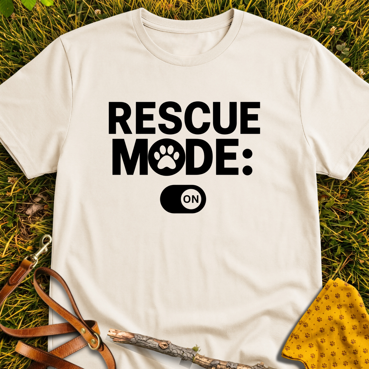 Rescue Mode: ON T-shirt T-shirt in Natural - Furever Mode rescue dog tee