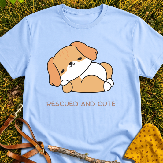 Rescued and Cute T-shirt T-shirt in Light Blue - Furever Mode rescue dog tee