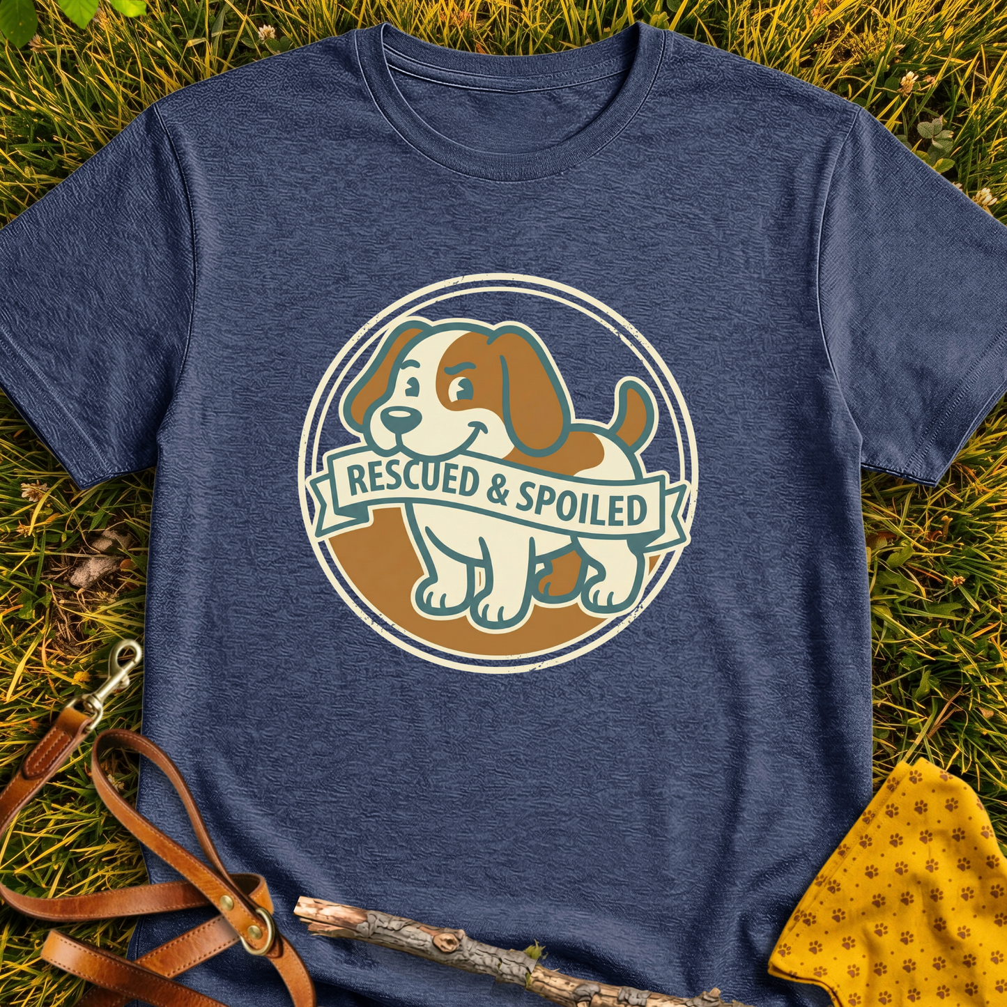 Rescued and Spoiled T-shirt T-shirt in Heather Navy - Furever Mode rescue dog tee
