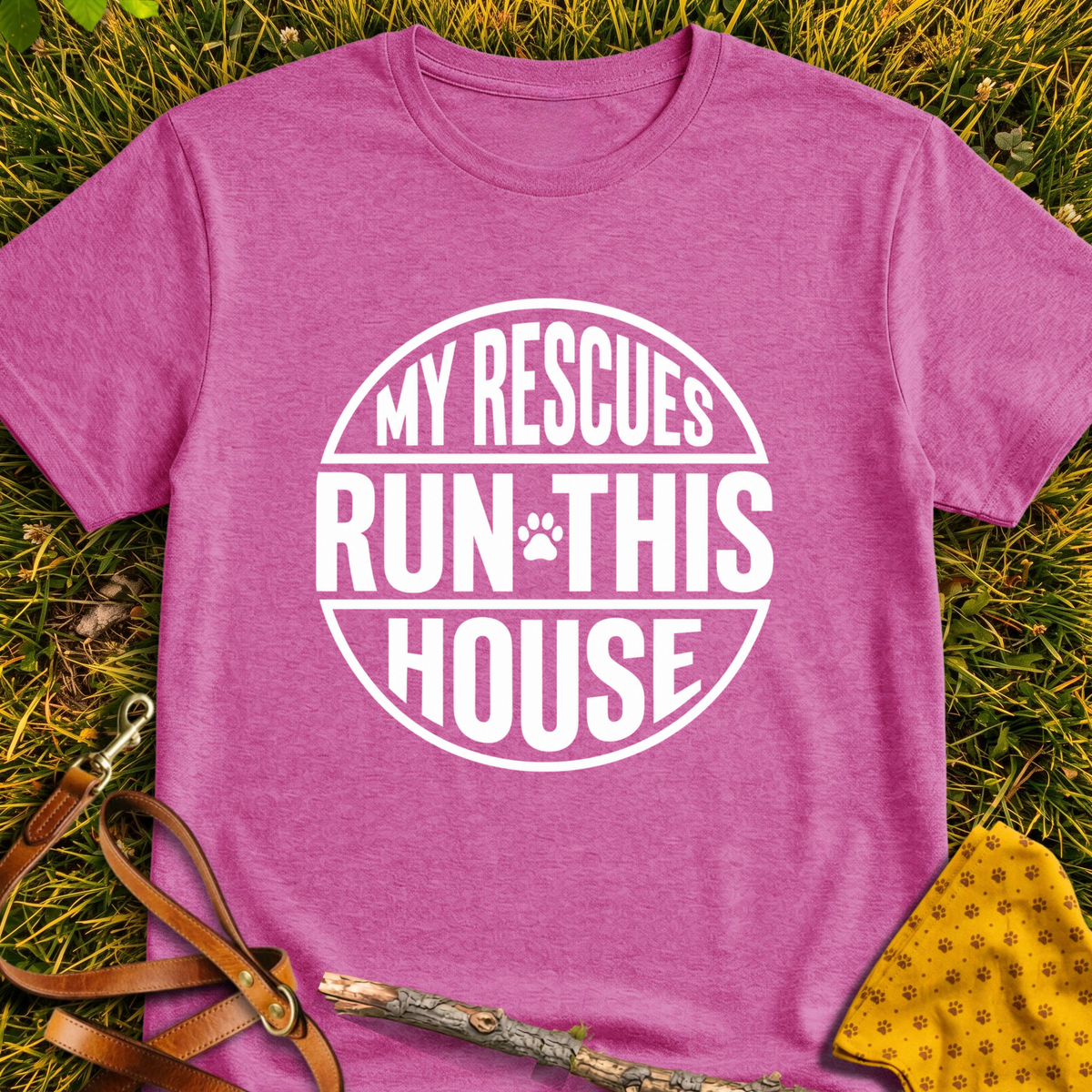 Round Run This House T-shirt T-shirt in Heather Berry - Furever Mode rescue dog tee