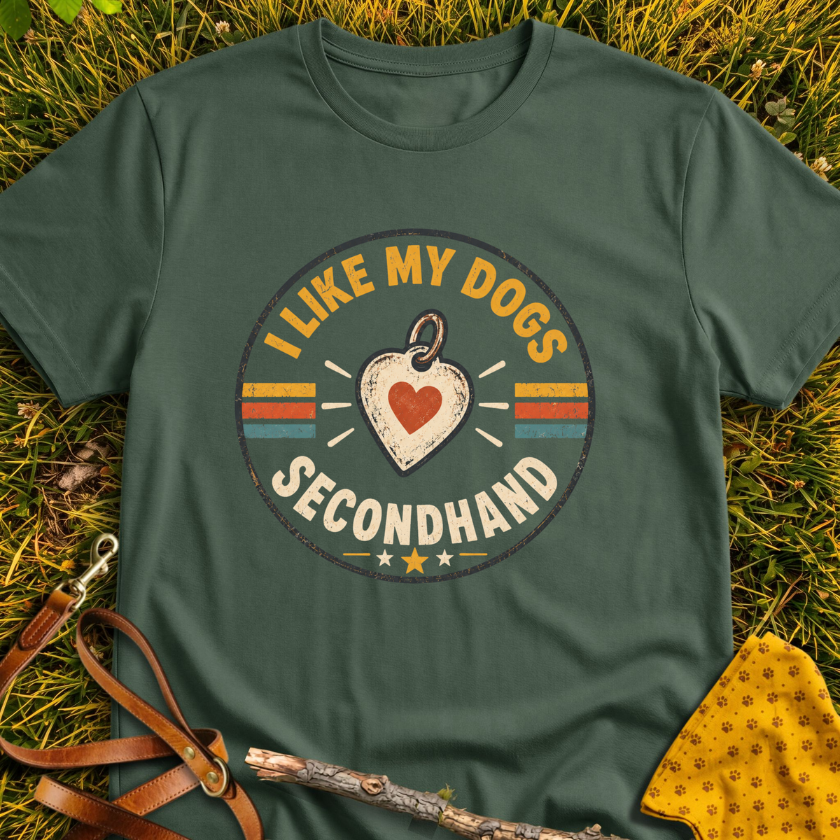 Secondhand T-shirt T-shirt in Military Green - Furever Mode rescue dog tee