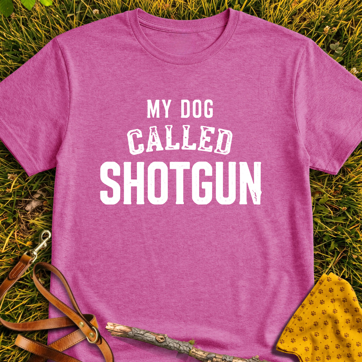 Shotgun T-shirt T-shirt in Heather Berry - Furever Mode rescue dog tee