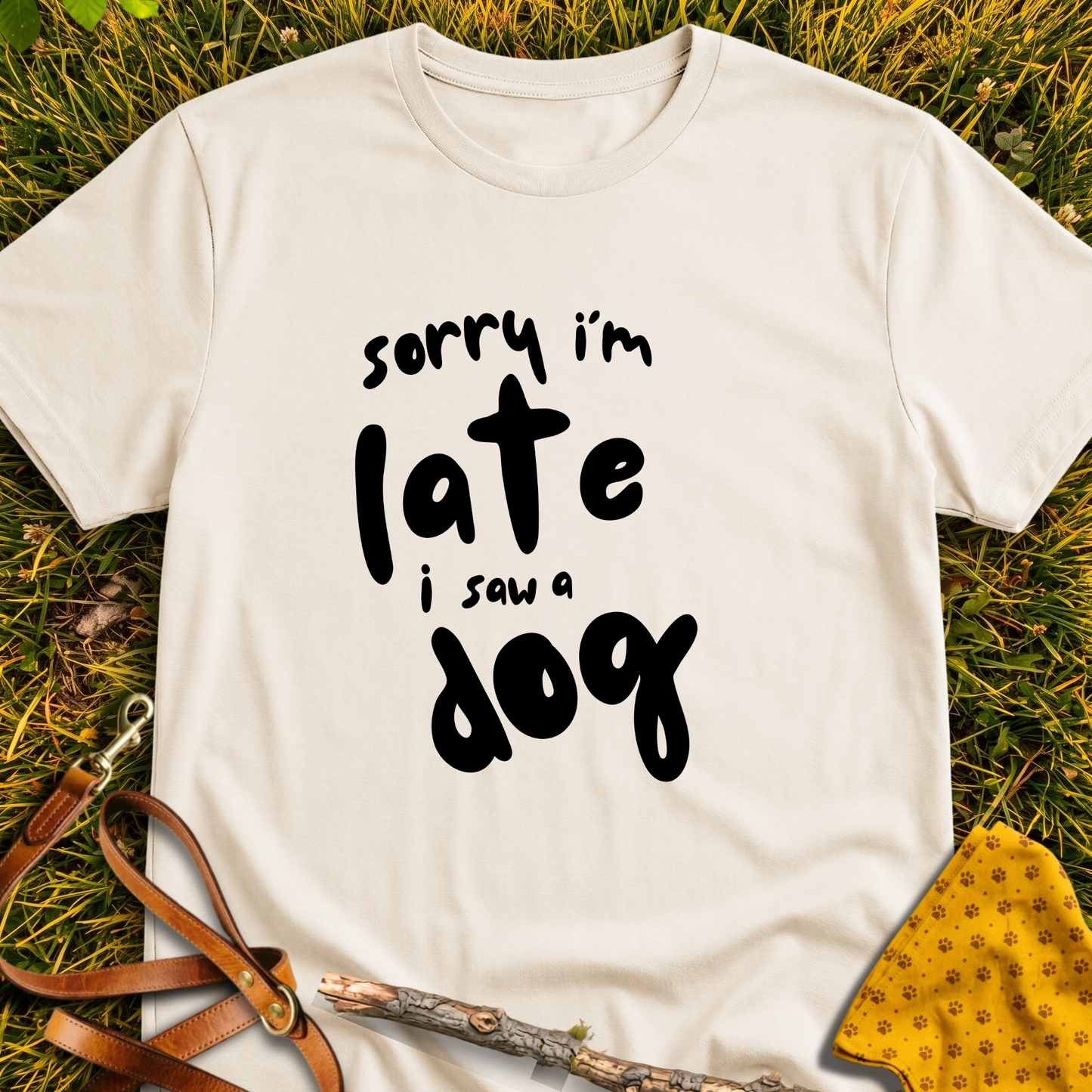 Sorry I'm Late T-shirt T-shirt in Natural - Furever Mode rescue dog tee