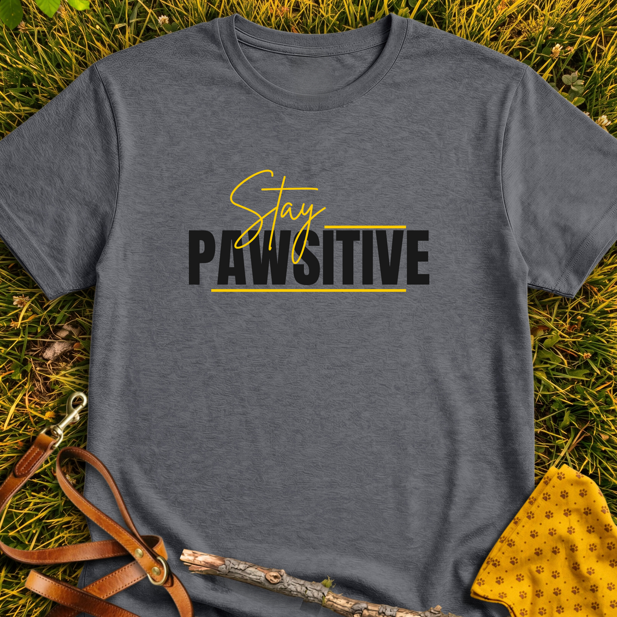 Stay Pawsitive T-shirt T-shirt in Dark Heather - Furever Mode rescue dog tee