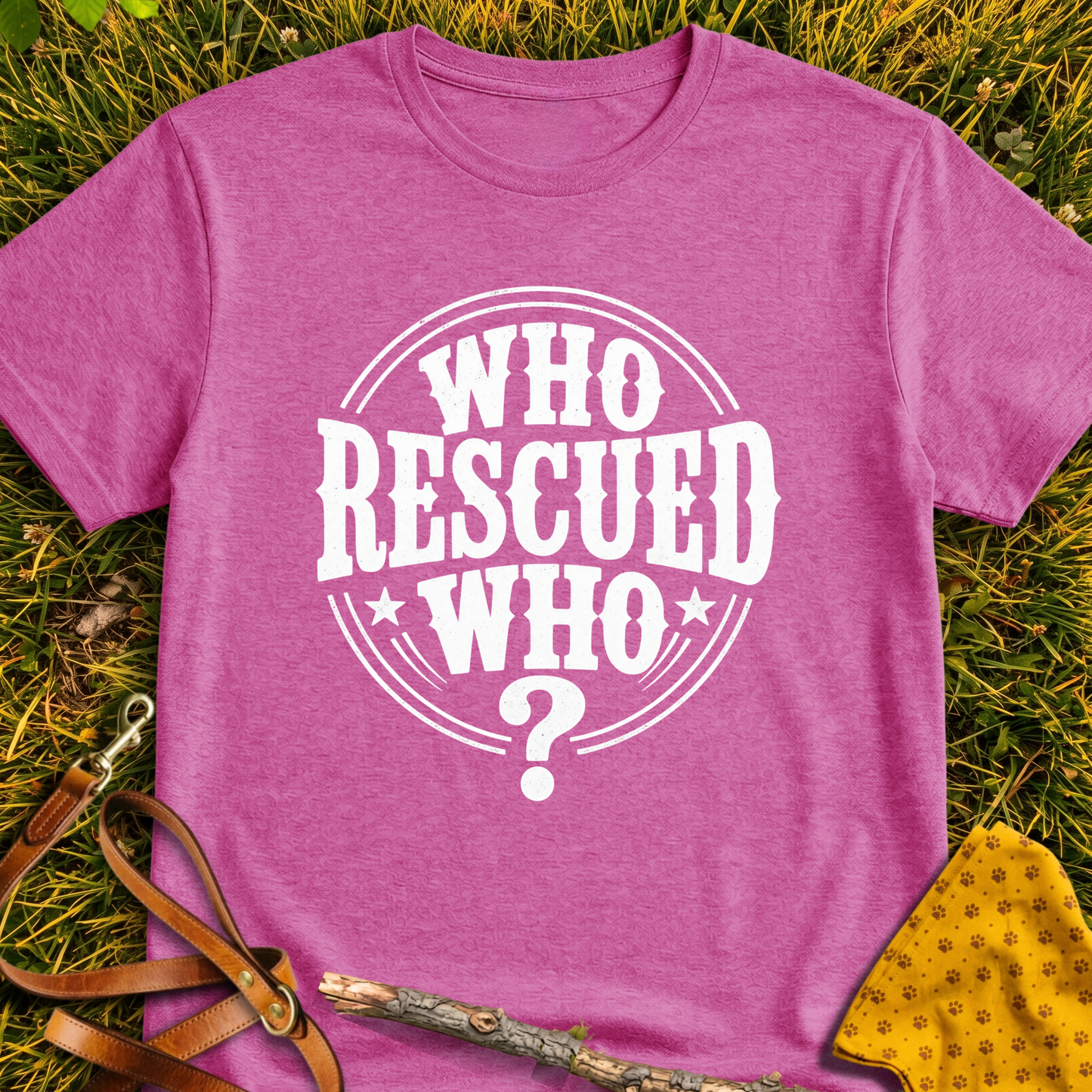 Who Rescued Who? T-shirt T-shirt in Heather Berry - Furever Mode rescue dog tee