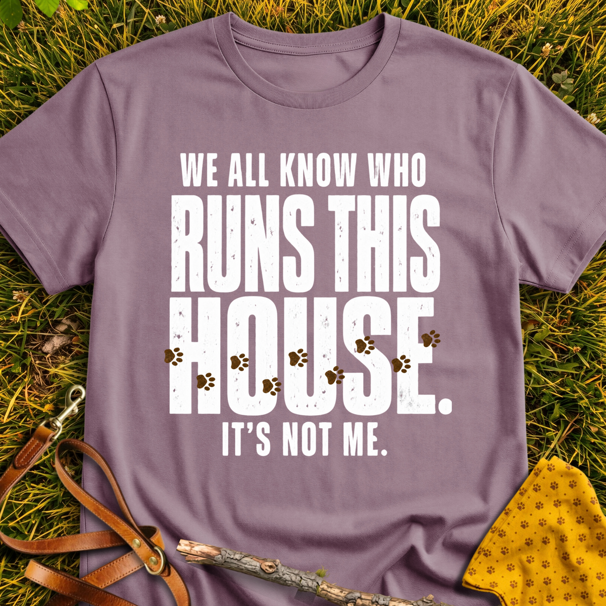 Who Runs This House T-shirt T-shirt in Paragon - Furever Mode rescue dog tee