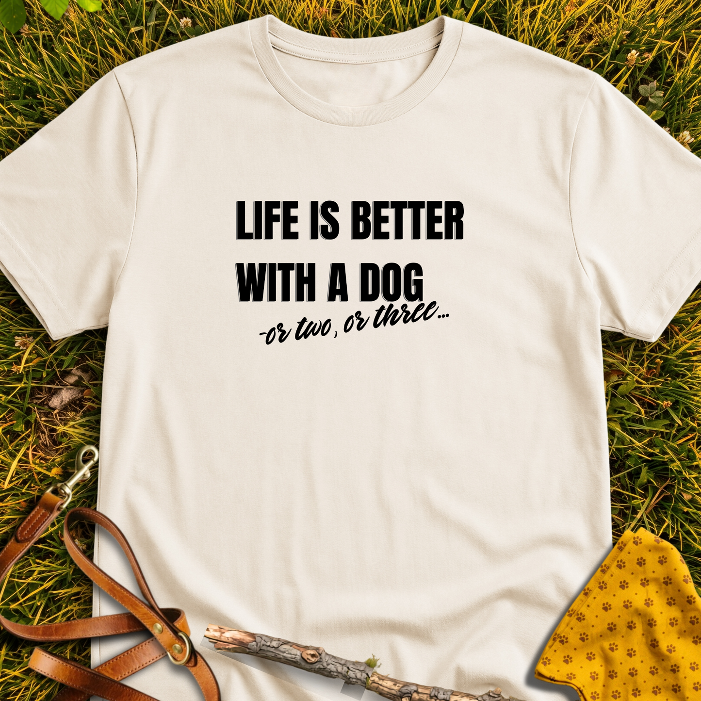With 2 or 3 T-shirt T-shirt in Natural - Furever Mode rescue dog tee