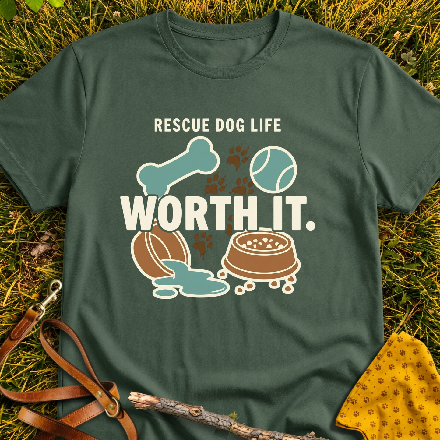Worth It T-shirt T-shirt in Military Green - Furever Mode rescue dog tee