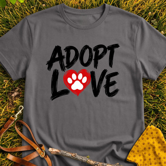 Adopt Love T-shirt in Charcoal - Furever Mode rescue dog tee