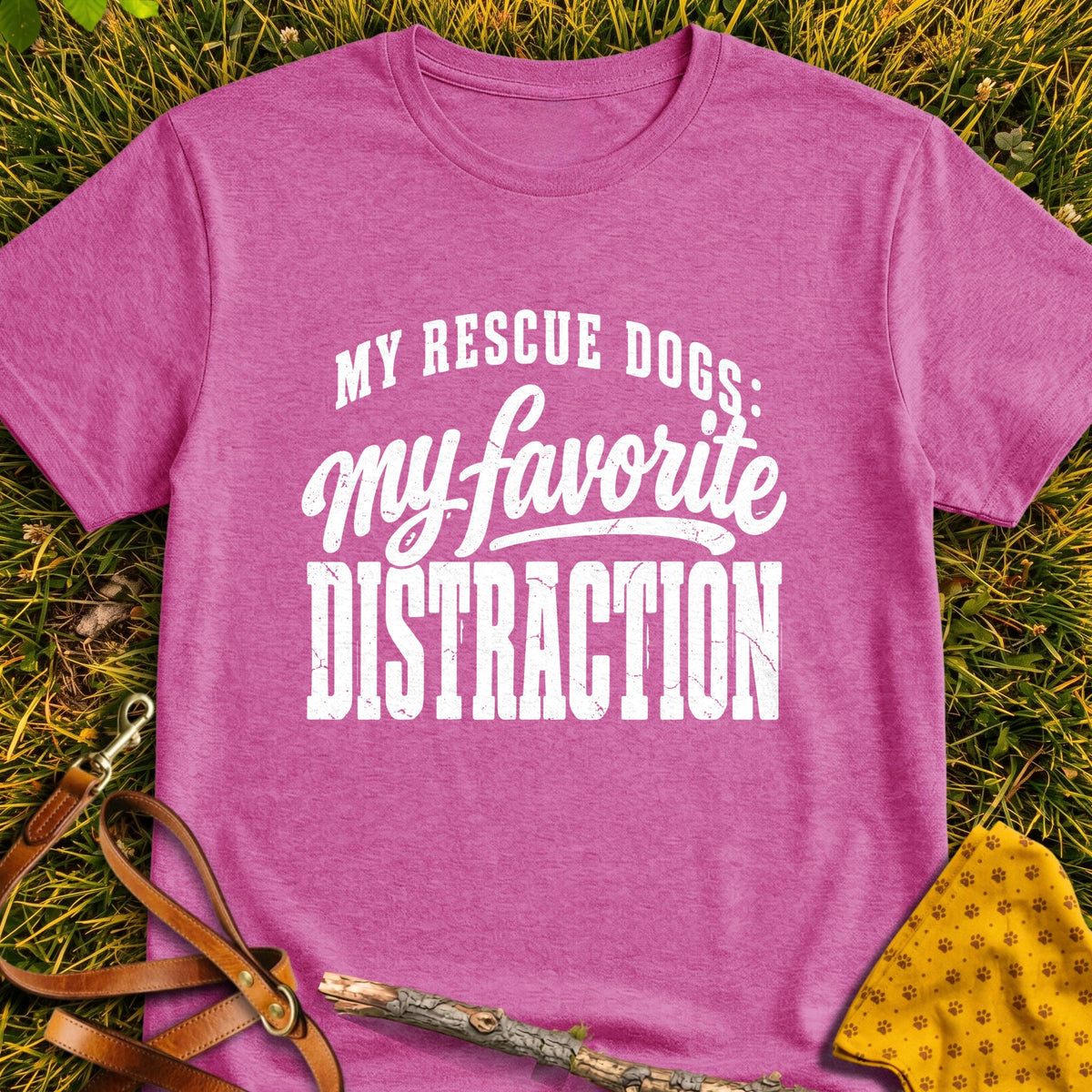 Favorite Distraction T-shirt in Heather Berry - Furever Mode rescue dog tee