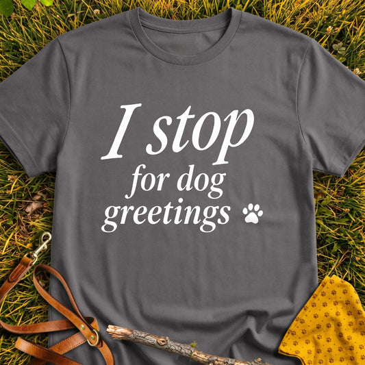 Greeting Stop T-shirt in Charcoal - Furever Mode rescue dog tee