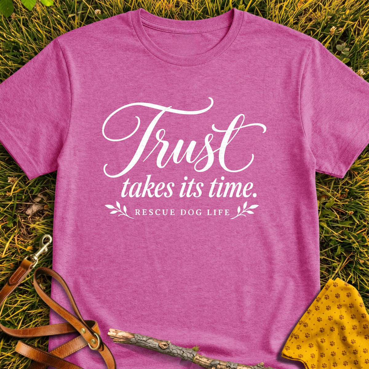 Patient Trust Refined T-shirt in Heather Berry - Furever Mode rescue dog tee