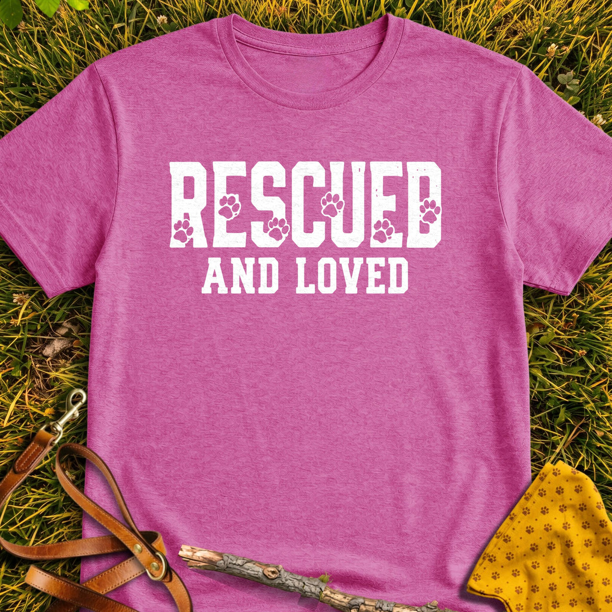 Rescued Loved T-shirt in Heather Berry - Furever Mode rescue dog tee