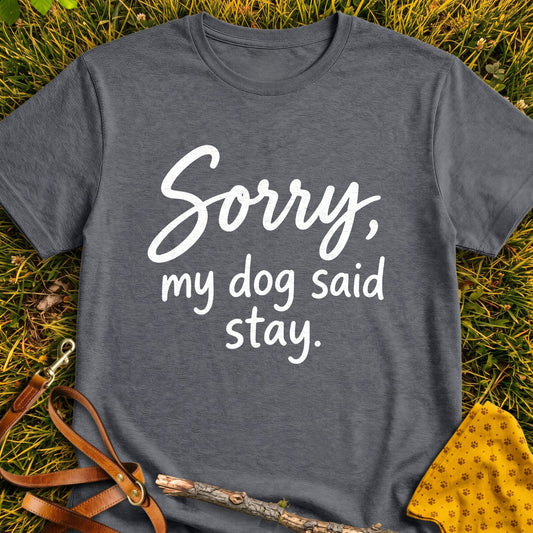 Staying In T-shirt in Dark Heather - Furever Mode rescue dog tee