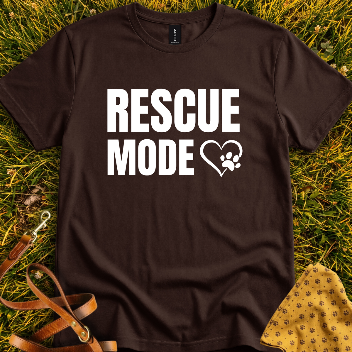 Rescue Mode Heart & Paw T-shirt in Dark Chocolate - Furever Mode rescue dog tee