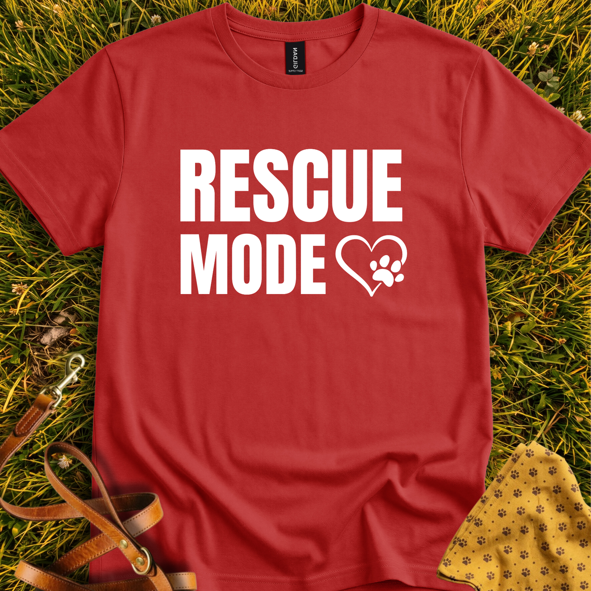 Rescue Mode Heart & Paw T-shirt in Red - Furever Mode rescue dog tee