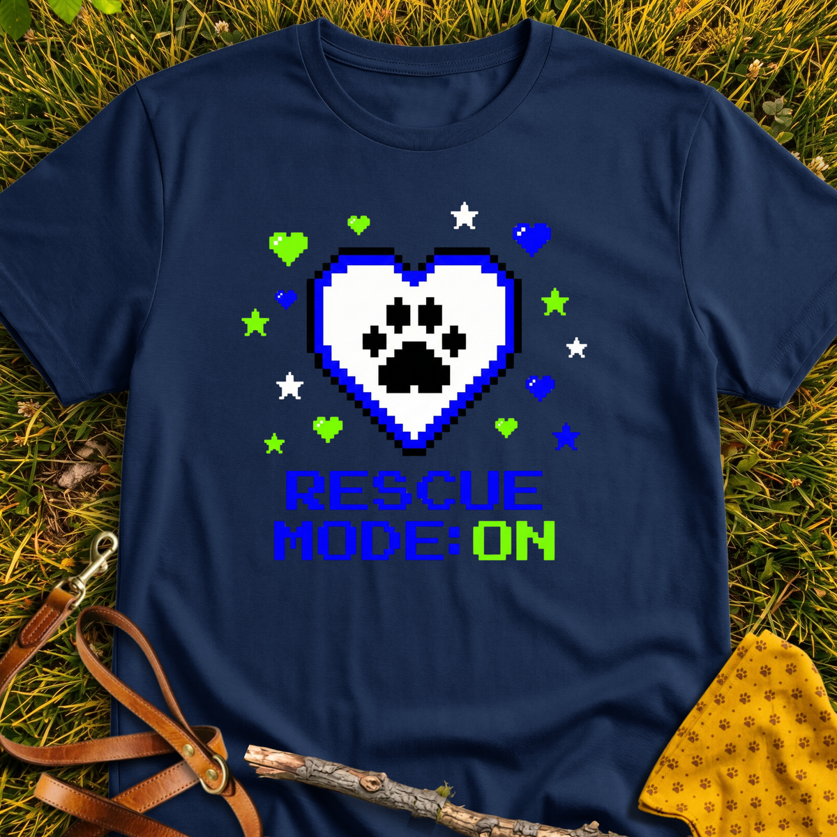 8-bit Rescue T-shirt T-shirt in Navy - Furever Mode rescue dog tee