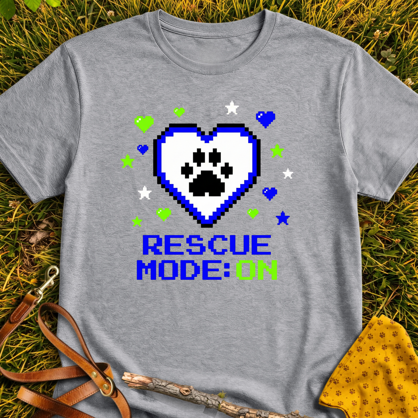 8-bit Rescue T-shirt T-shirt in Sport Grey - Furever Mode rescue dog tee