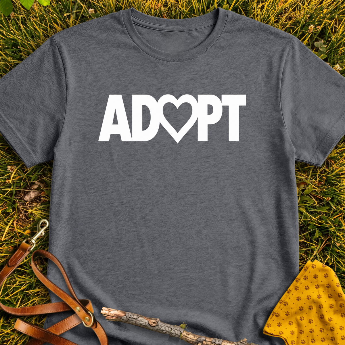 ADOPT T-shirt T-shirt in Dark Heather - Furever Mode rescue dog tee