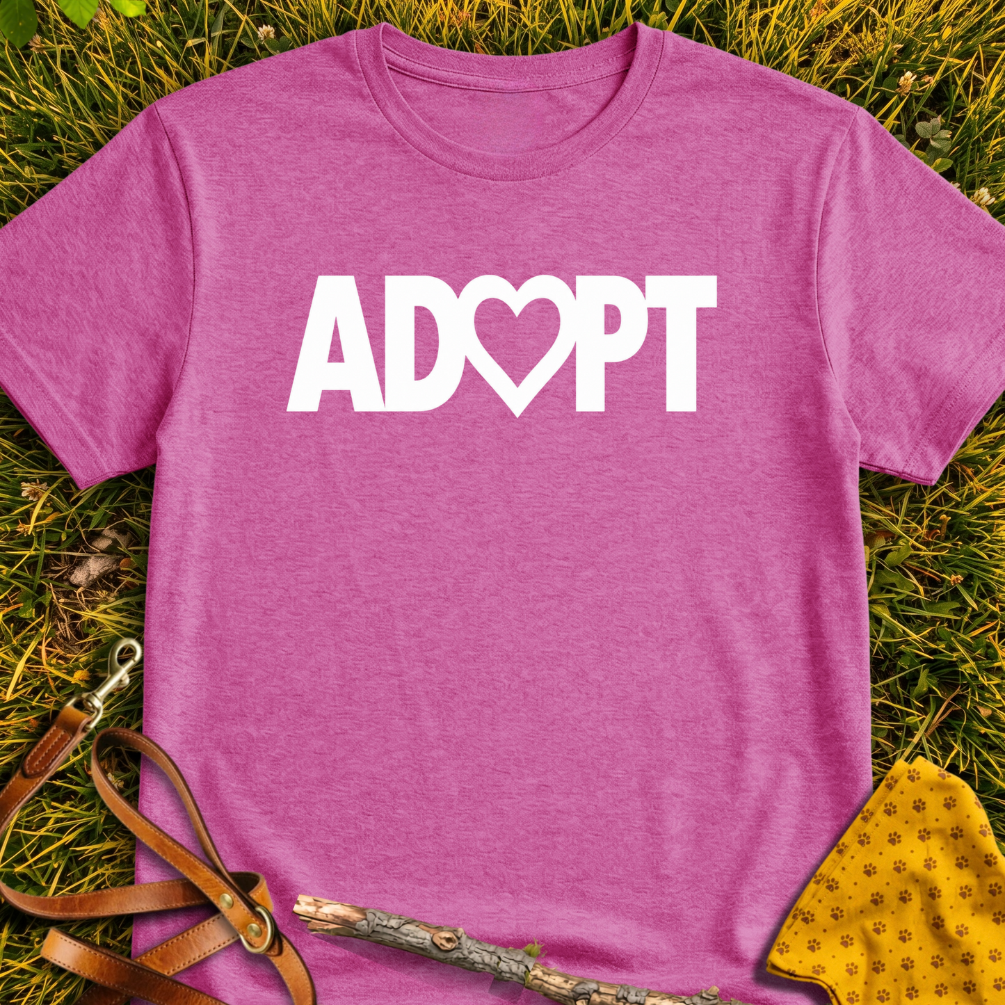 ADOPT T-shirt T-shirt in Heather Berry - Furever Mode rescue dog tee