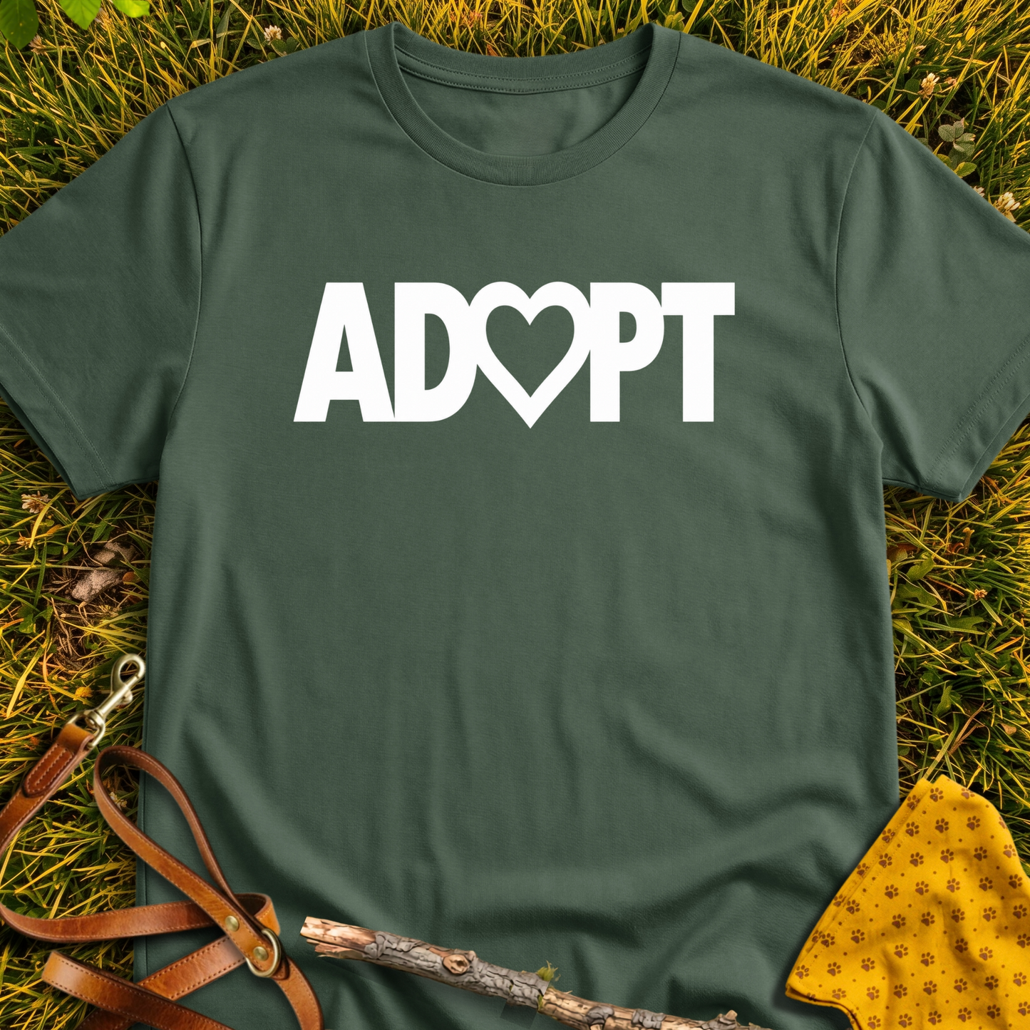 ADOPT T-shirt T-shirt in Military Green - Furever Mode rescue dog tee