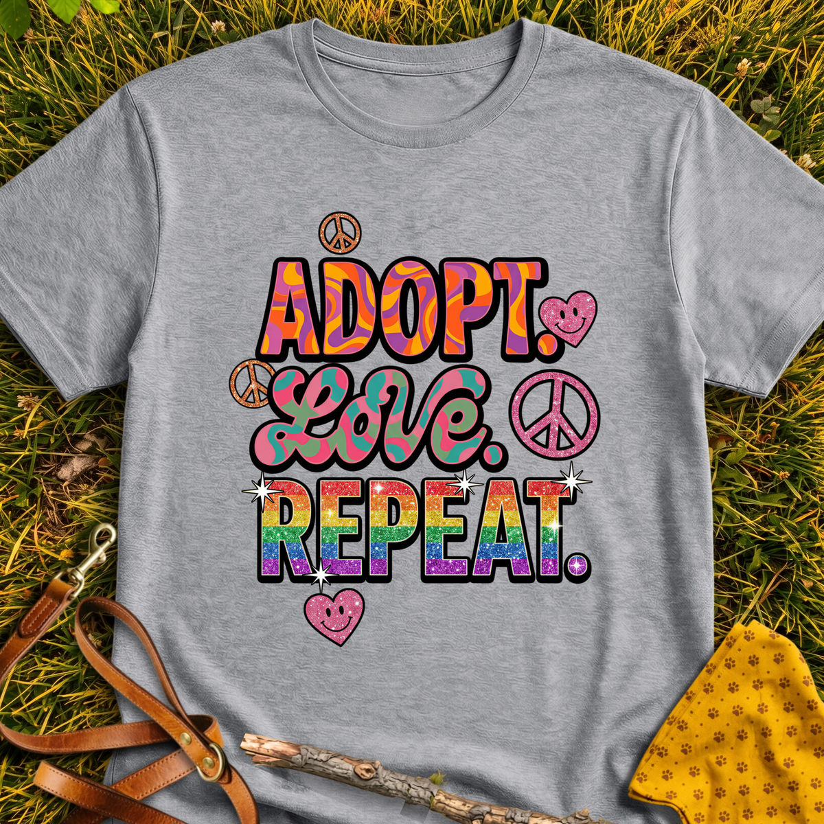 Adopt Love Repeat Retro T-shirt T-shirt in Sport Grey - Furever Mode rescue dog tee