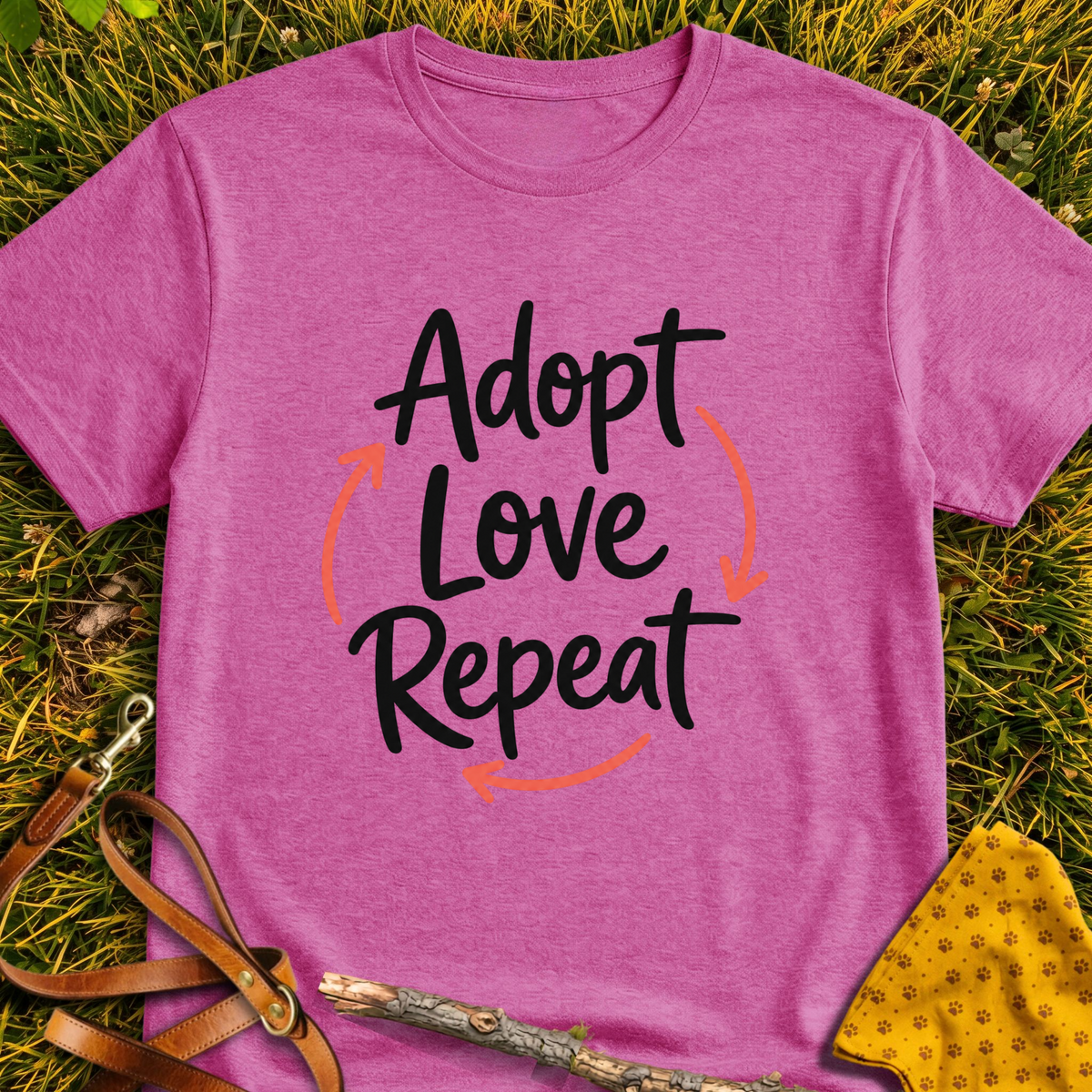 Adopt Repeat T-shirt T-shirt in Heather Berry - Furever Mode rescue dog tee