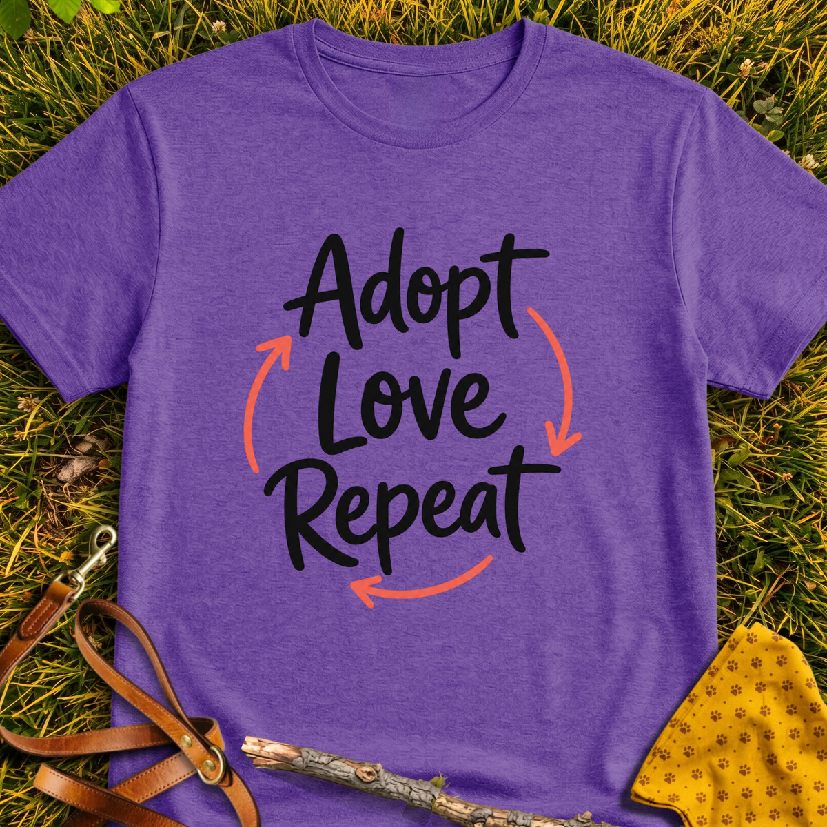 Adopt Repeat T-shirt T-shirt in Heather Purple - Furever Mode rescue dog tee