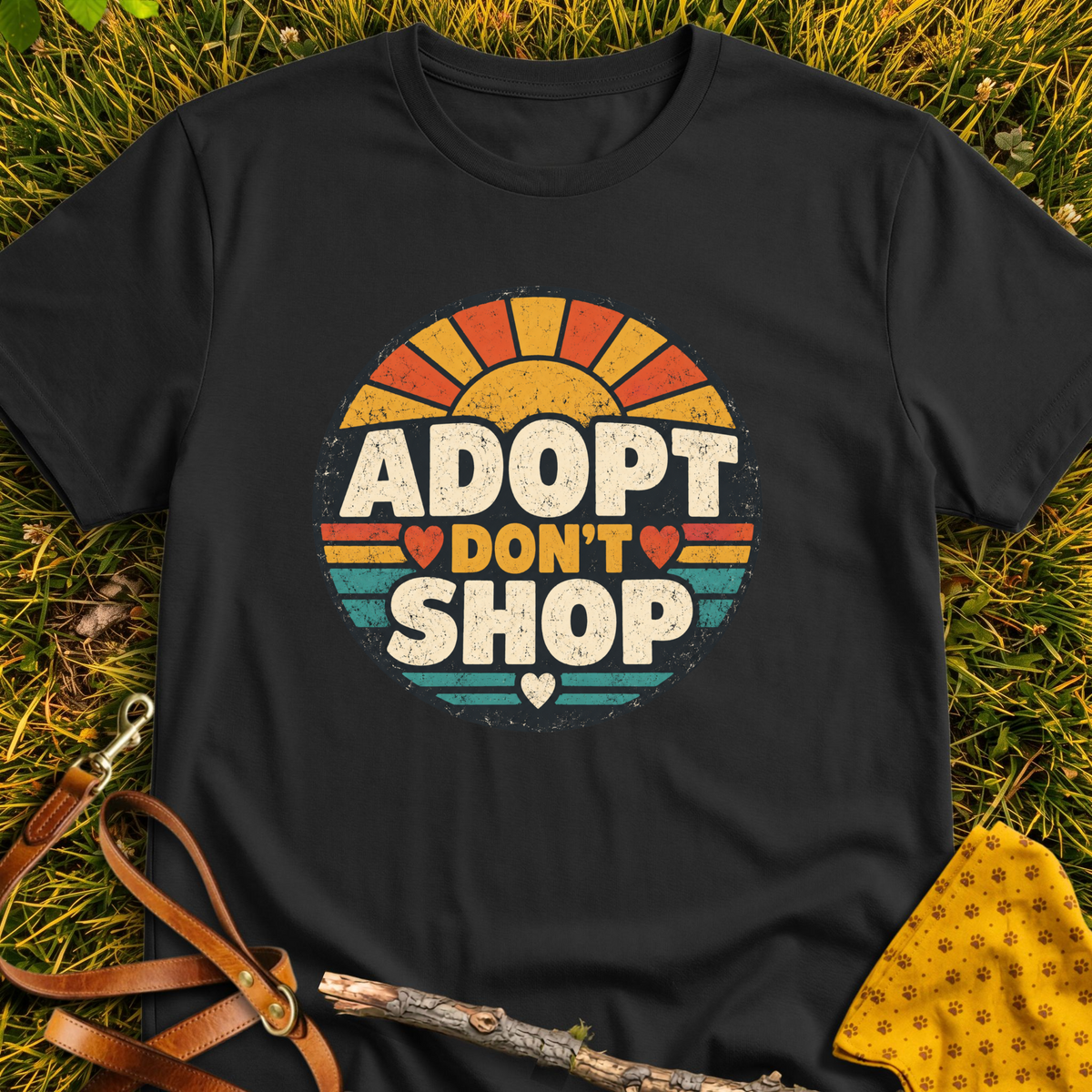 Adopt Sunset T-shirt T-shirt in Black - Furever Mode rescue dog tee