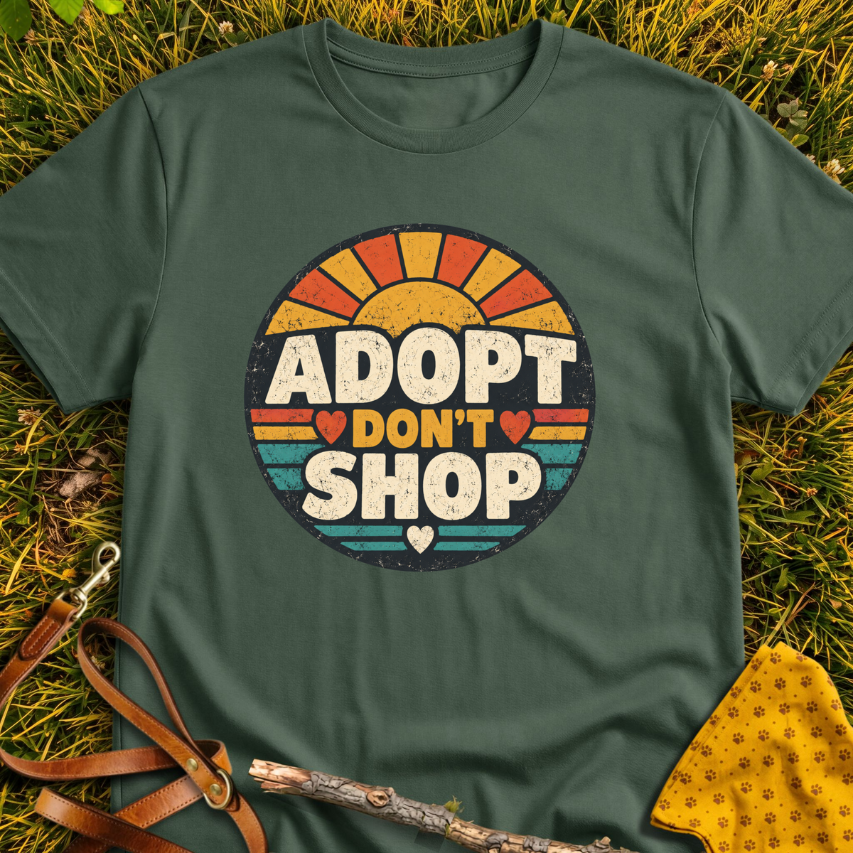Adopt Sunset T-shirt T-shirt in Military Green - Furever Mode rescue dog tee