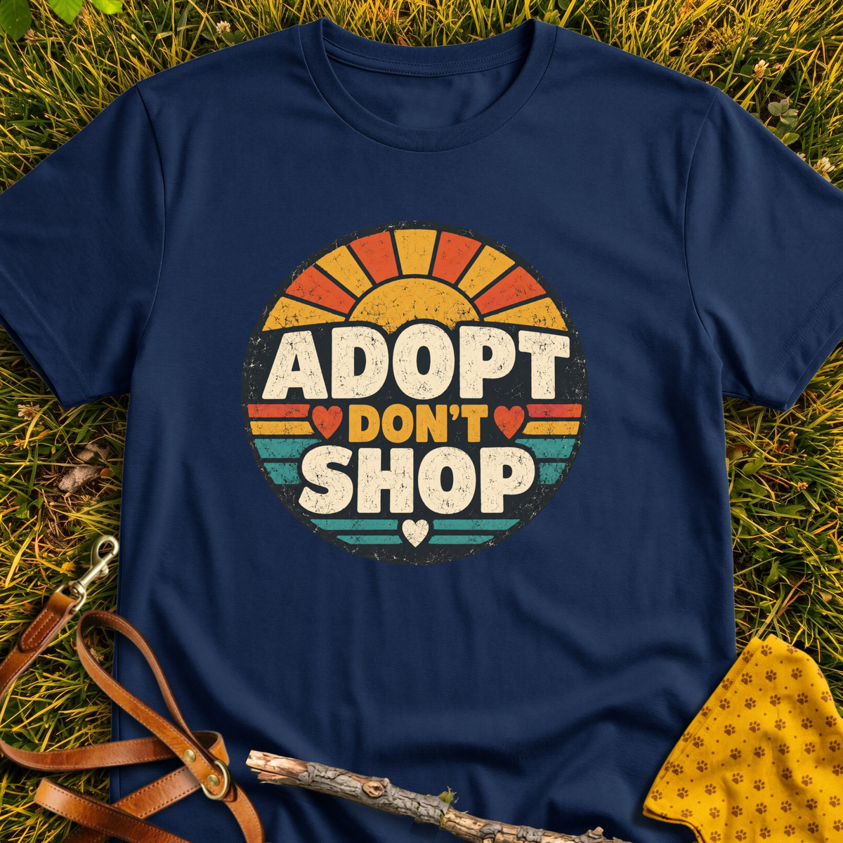 Adopt Sunset T-shirt T-shirt in Navy - Furever Mode rescue dog tee