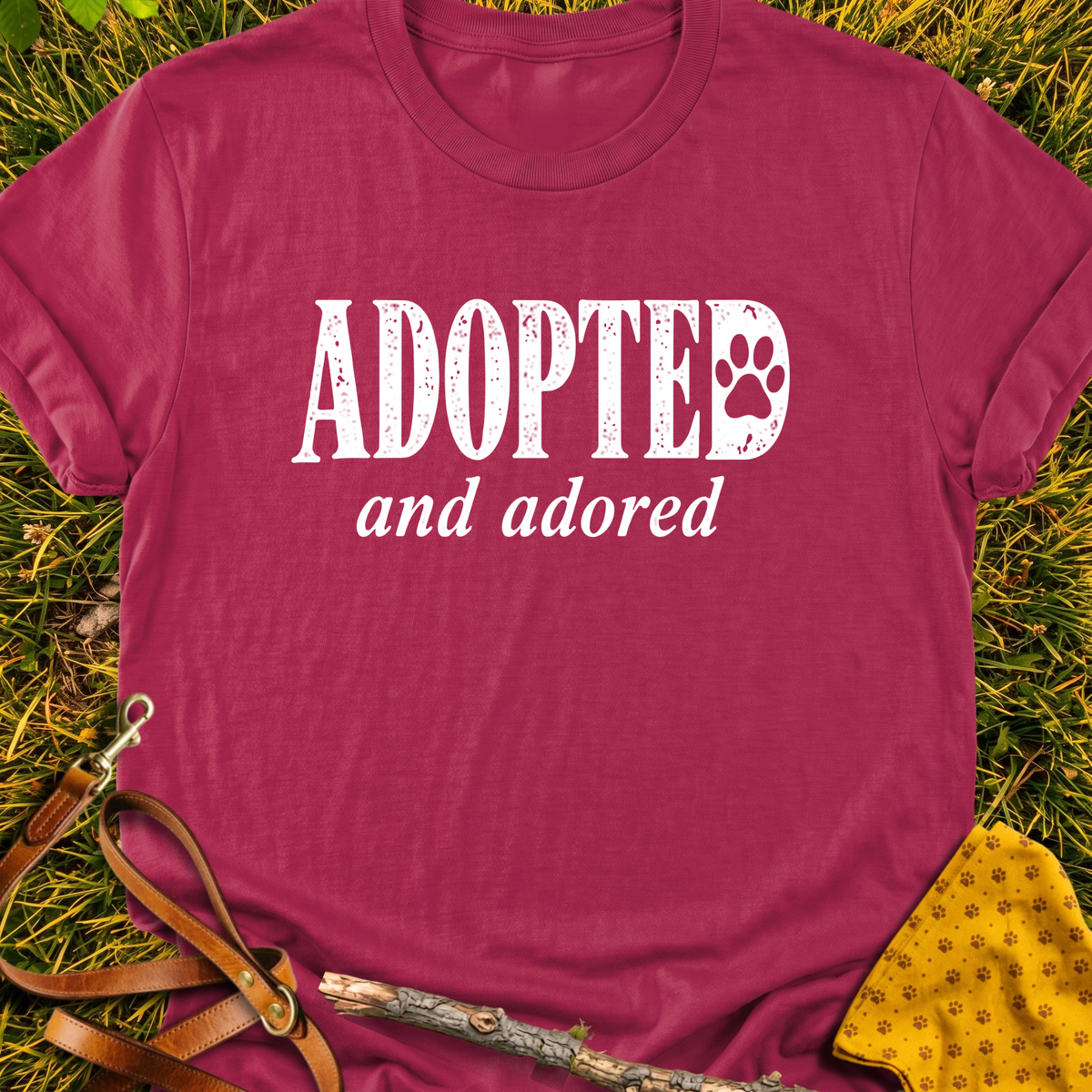Adopted T-shirt T-shirt in Cardinal Red - Furever Mode rescue dog tee