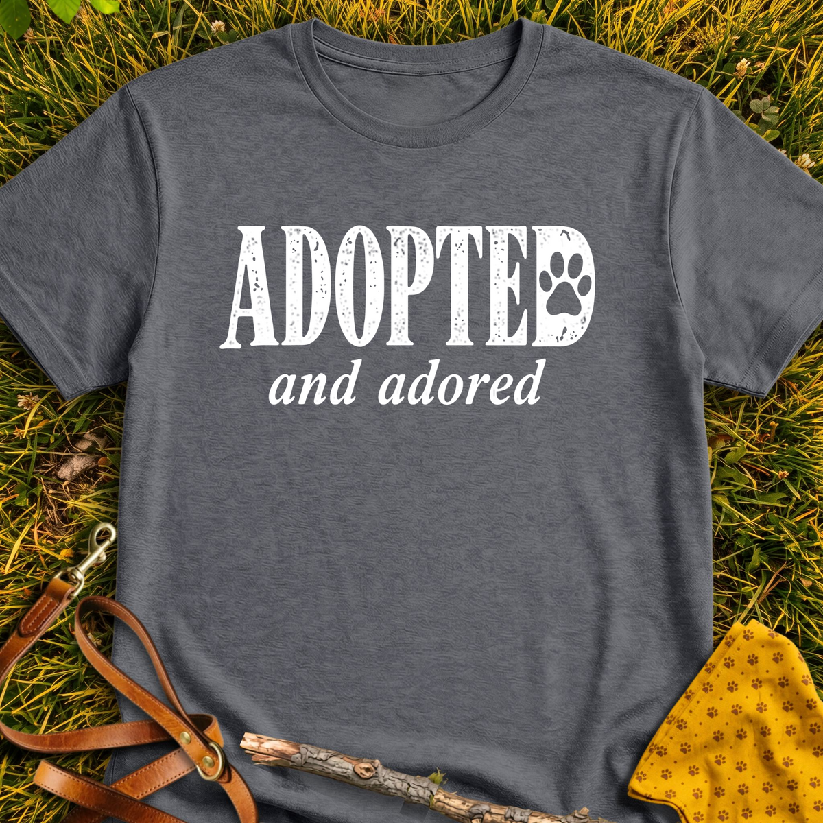 Adopted T-shirt T-shirt in Dark Heather - Furever Mode rescue dog tee
