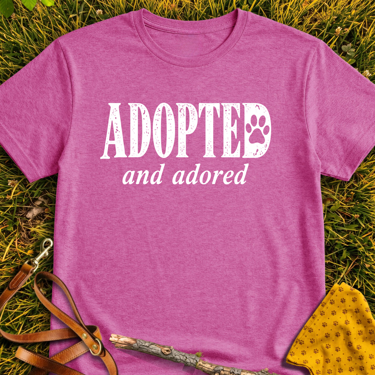 Adopted T-shirt T-shirt in Heather Berry - Furever Mode rescue dog tee