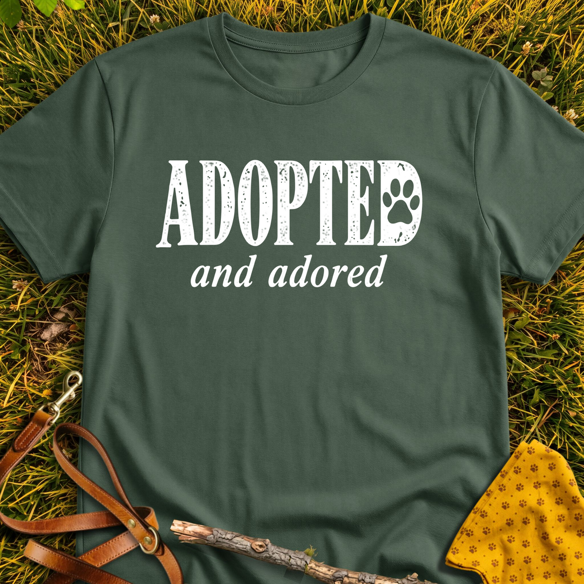 Adopted T-shirt T-shirt in Military Green - Furever Mode rescue dog tee
