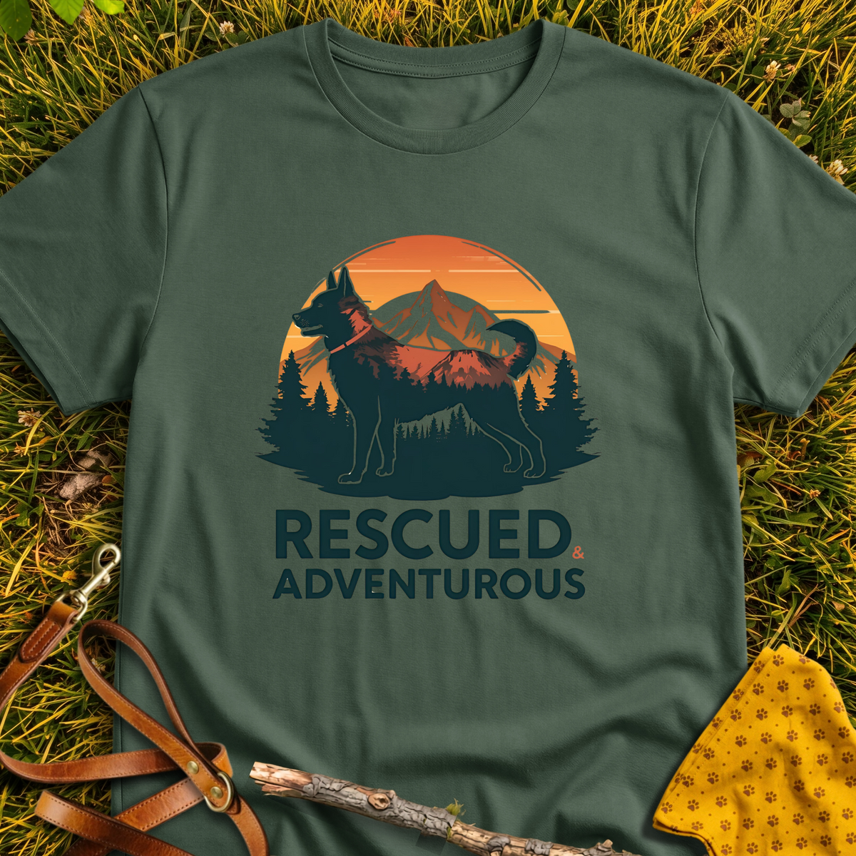 Adventurous T-shirt T-shirt in Military Green - Furever Mode rescue dog tee